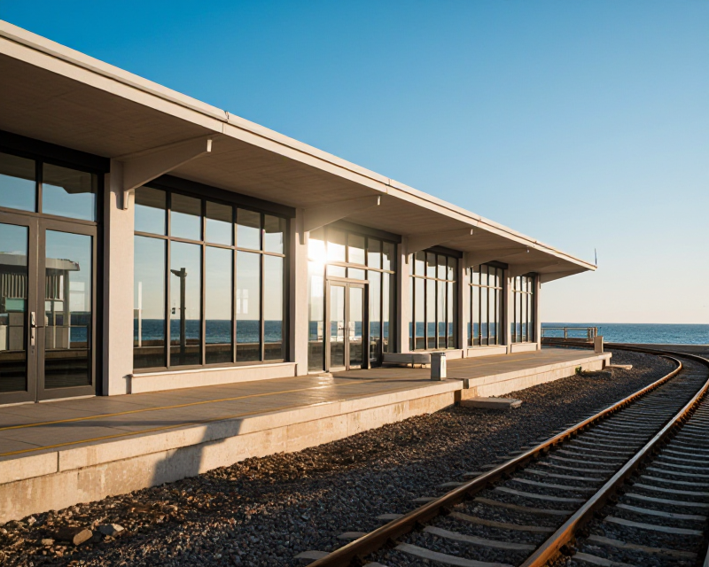 Modern Railway Station at Coastal Resort